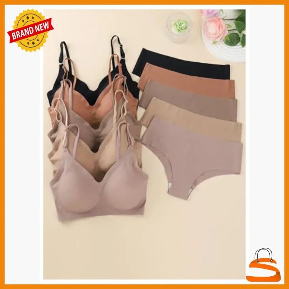 10 Piece Seamless Wireless Bra and Panty Set, DD Cup, Adjustable Straps